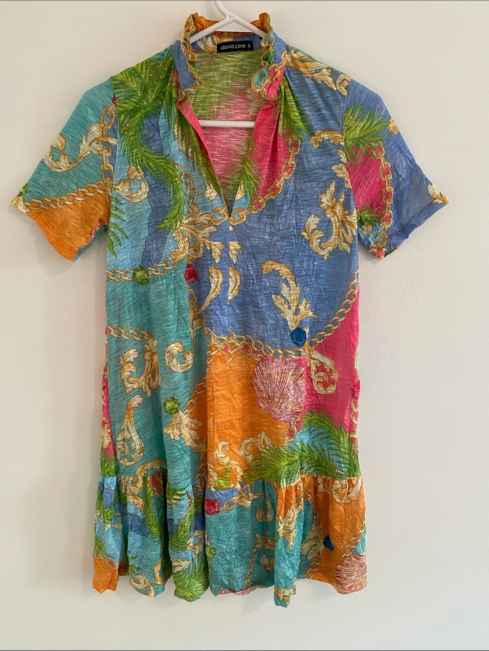 David Cline Crushed A-Line Sea Single Tiered Dress Size SMALL
